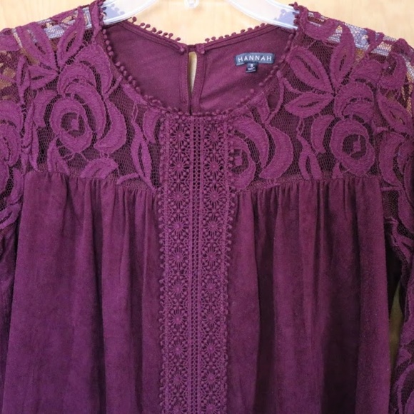 SOLD Hannah faux suede crochet lace Top - Burgundy - Picture 4 of 8